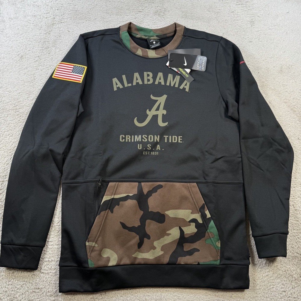 Nike Alabama Crimson Tide Sweatshirt Mens Small Black Fleece Camo Military